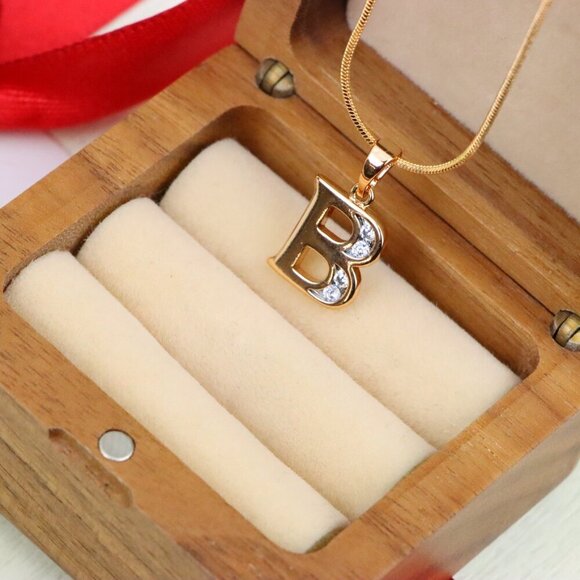 "Rose Gold Letter B Pendant with Crystals – 18K Gold Plated Charm, XPPT1351 - Picture 10 of 13